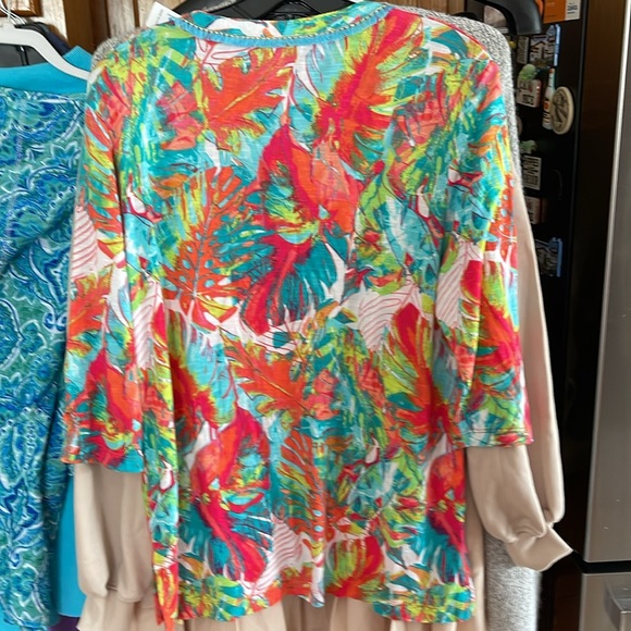 Palm Harbor Top PL Floral Tropical Hawaiian Palm Leaf 3/4 sleeve - Picture 6 of 9